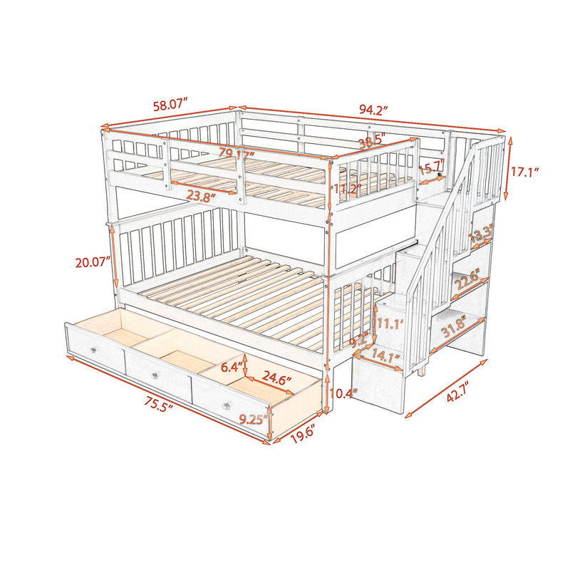 Stairway Full-Over-Full Bunk Bed with Drawer, Storage and Guard Rail for Bedroom, Espresso color