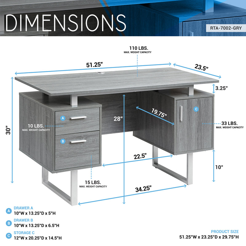 Modern Office Desk with Storage, Grey