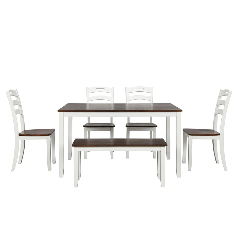 TOPMAX 6 Piece Dining Table Set with Bench, Table Set with Waterproof Coat, Ivory and Cherry