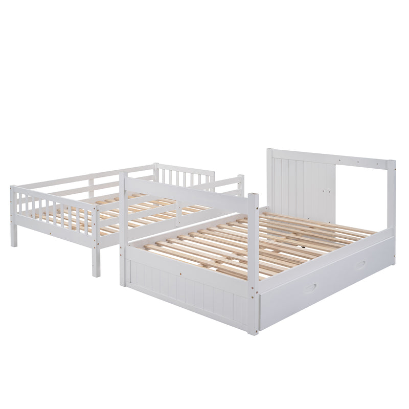 Full over Full Bunk Bed with Twin Size Trundle, White