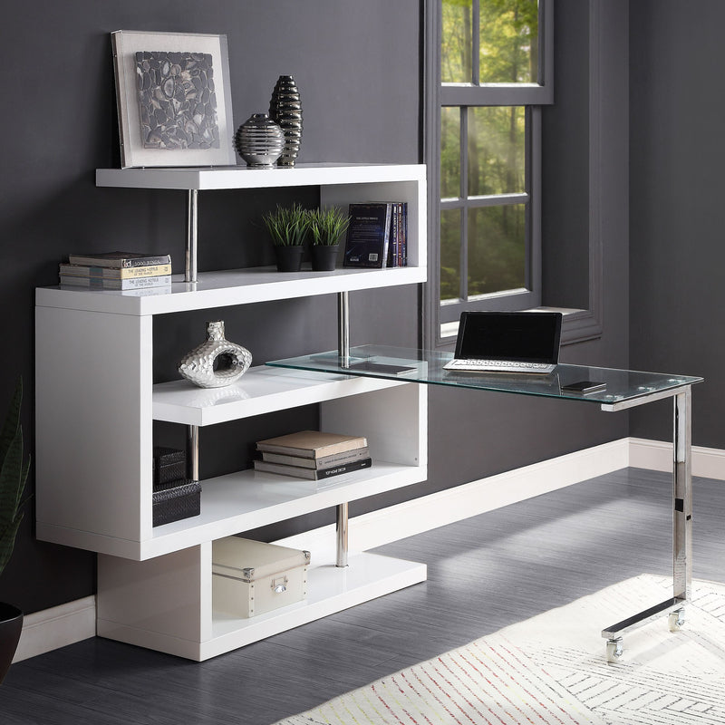 Desk w/Shelf, Clear Glass, Walnut & Chrome Finish