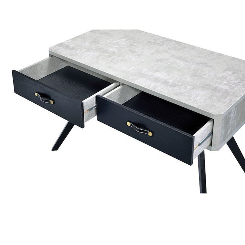 Computer Desk With 2 Drawers Writing Desk in Faux Concrete & Black