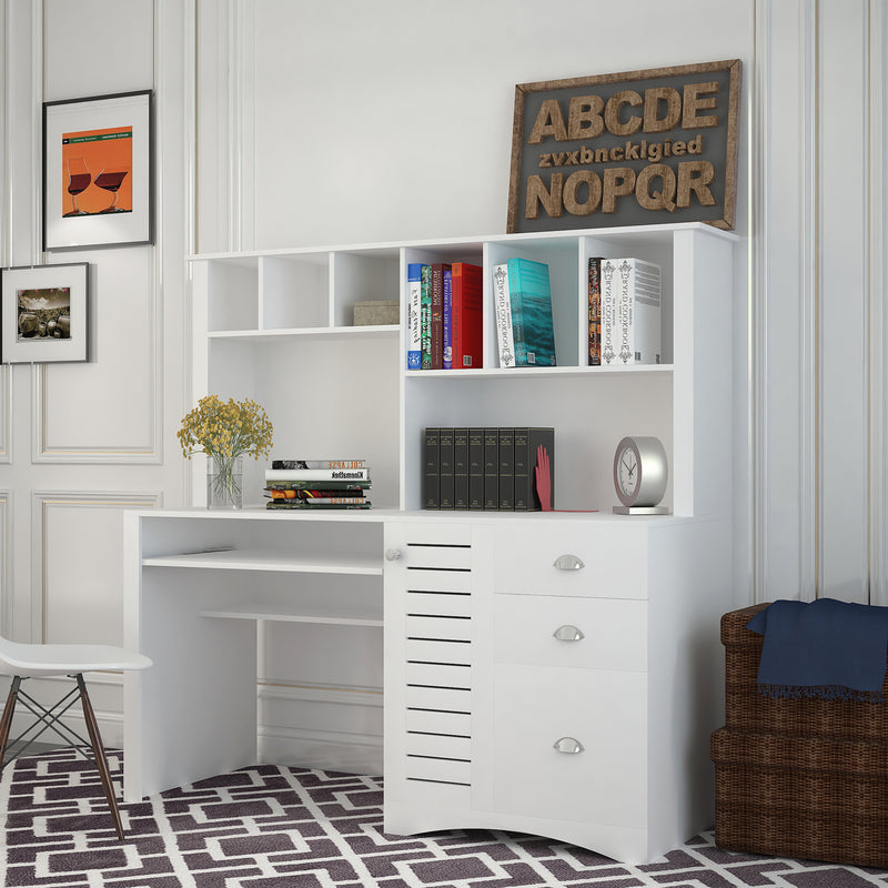 Home Office Computer Desk with Hutch,Antiqued Oak finish