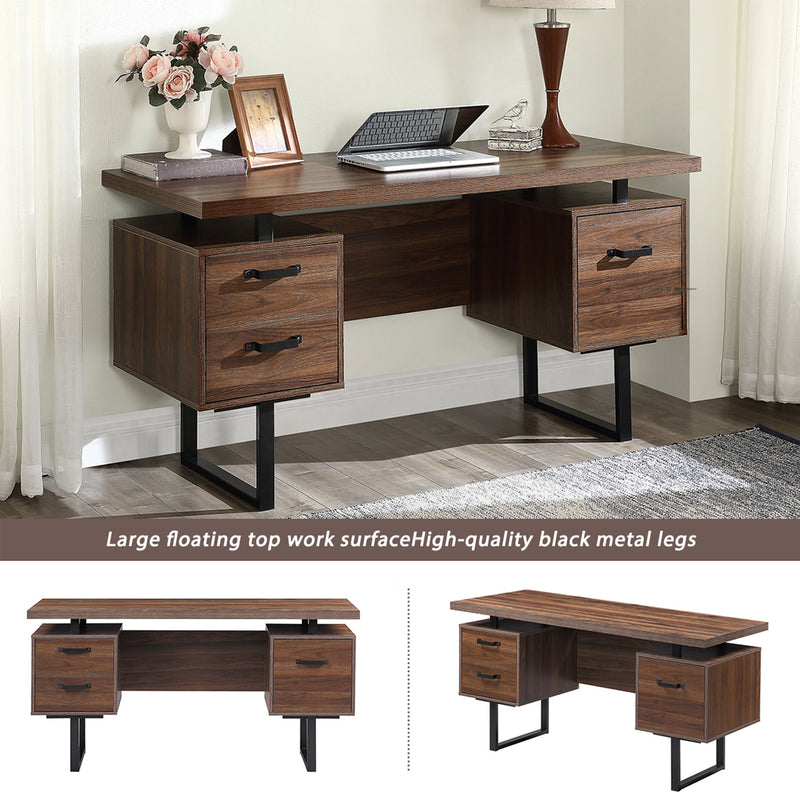 Home Office Computer Desk with drawers/hanging letter-size files/59 inch Writing Study Table with Drawers