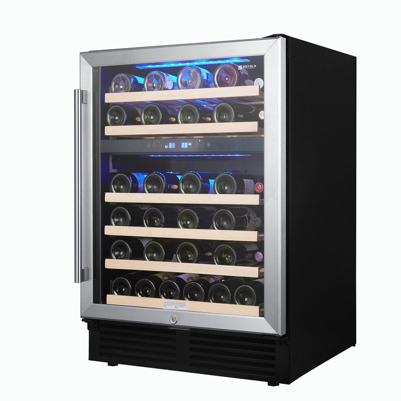 24 inch 46 Bottle Wine Cooler Cabinet Beverage Fridge Small Wine Cellar Soda Beer Counter Top Bar Quiet Operation Compressor Freestanding Clear Glass Door for Office