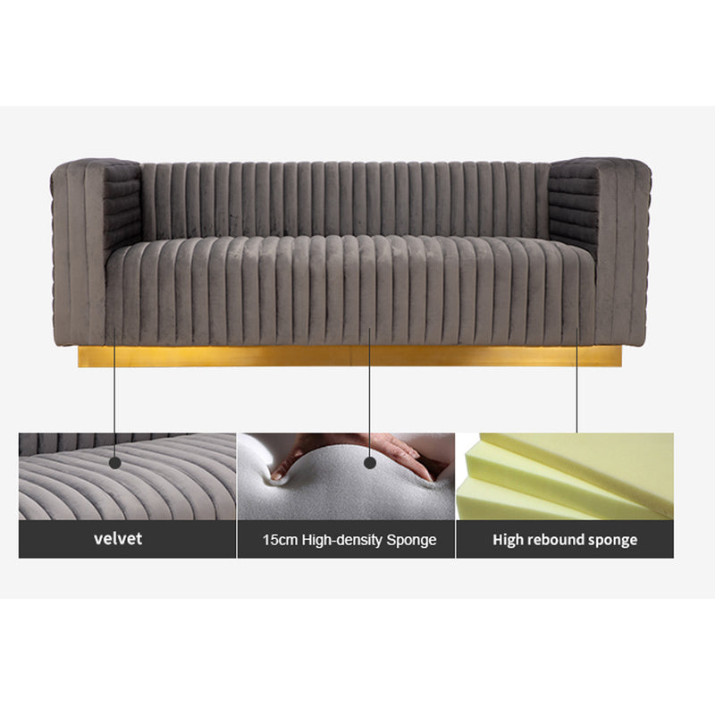 Three-position flannel sofa, golden stainless steel square bottom frame