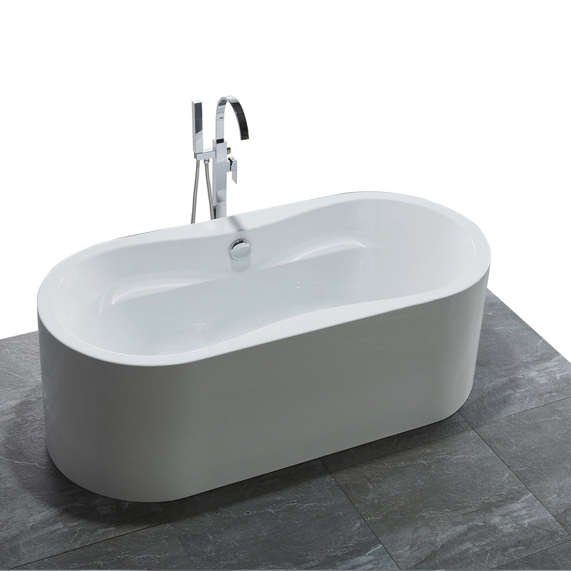 67 inch 100% Acrylic Freestanding Bathtub Contemporary Soaking Tub with Brushed Nickel Overflow and Drain