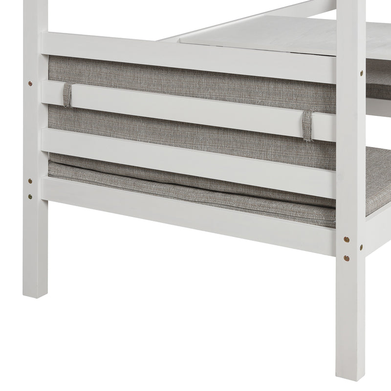 Functional Loft Bed (turn into upper bed and down desk，cushion sets are free), Twin Size, White