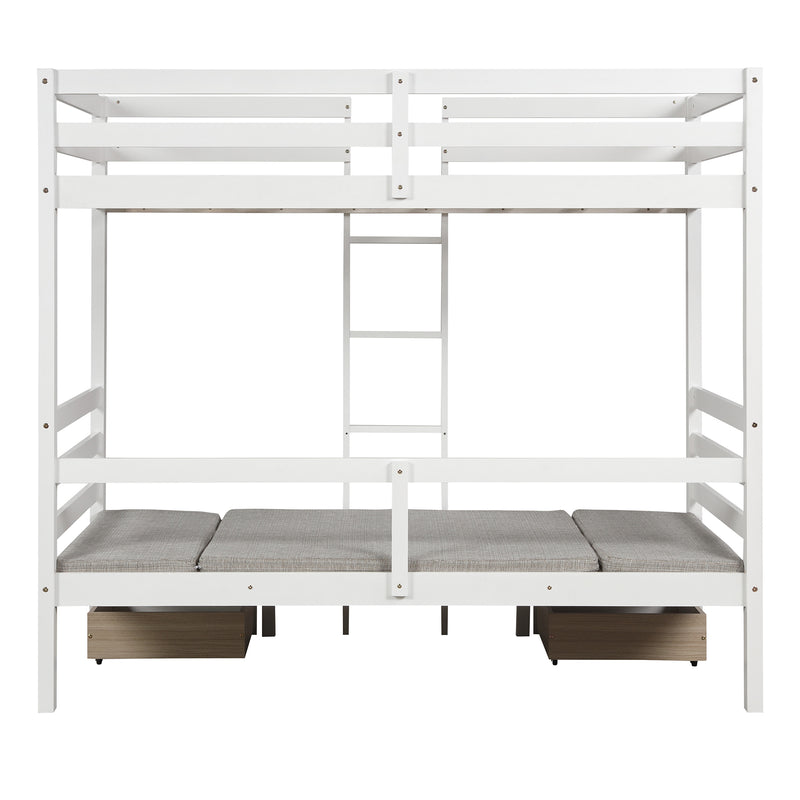 Functional Loft Bed (turn into upper bed and down desk，cushion sets are free), Twin Size, White