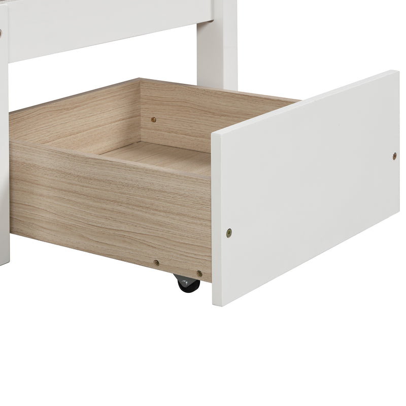 Functional Loft Bed (turn into upper bed and down desk，cushion sets are free), Twin Size, White