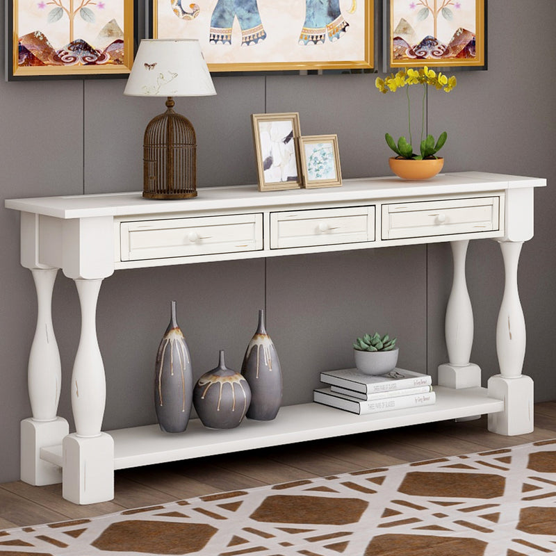 Console Table 64" Long Sofa Table Easy Assembly with Drawers and Shelf for Entryway, Hallway, Living Room, Black, White