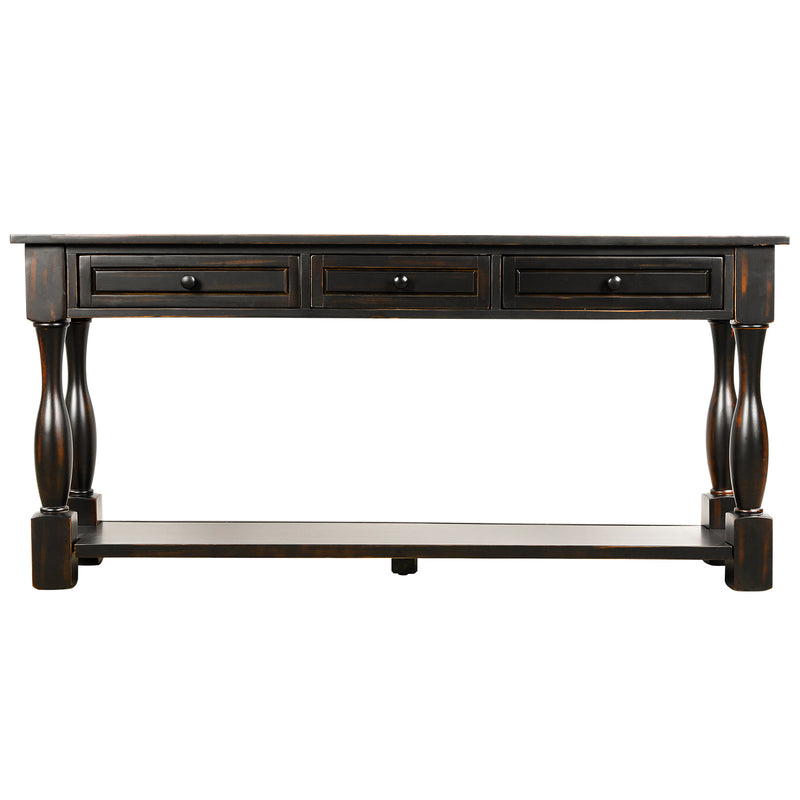 Console Table 64" Long Sofa Table Easy Assembly with Drawers and Shelf for Entryway, Hallway, Living Room, Black, White