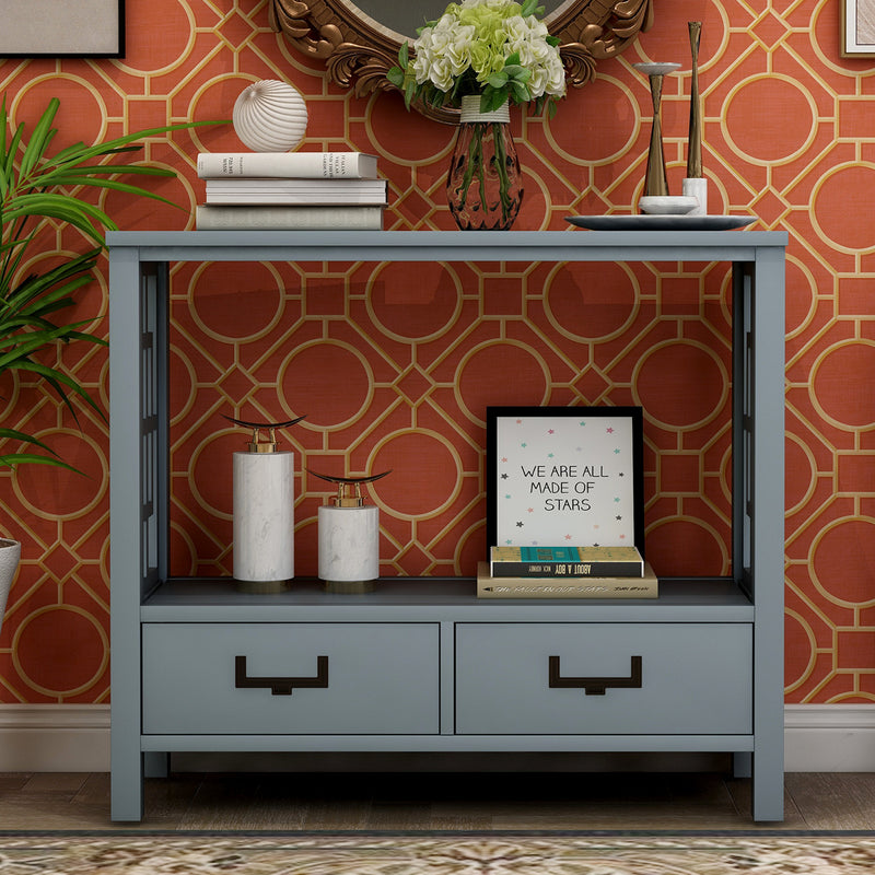 Console Sofa Table with Two Bottom Drawers, Farmhouse Narrow Sofa Table for Entryway