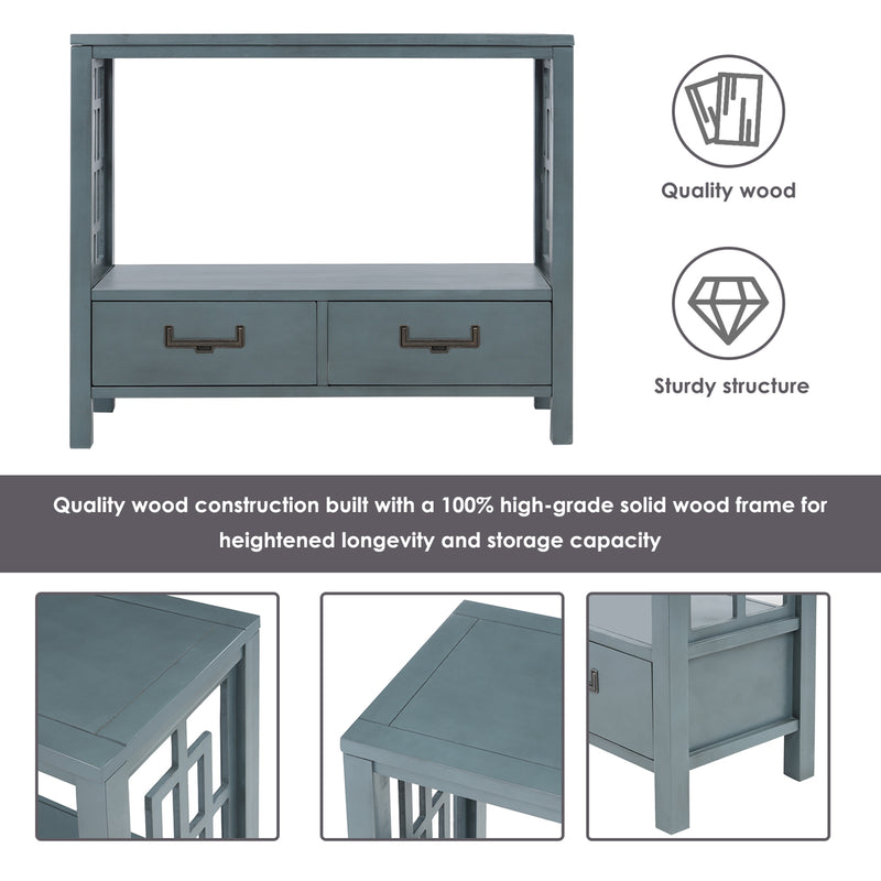 Console Sofa Table with Two Bottom Drawers, Farmhouse Narrow Sofa Table for Entryway