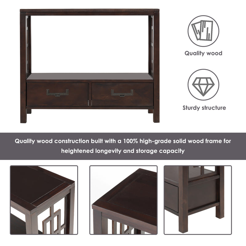 Console Sofa Table with Two Bottom Drawers, Farmhouse Narrow Sofa Table for Entryway