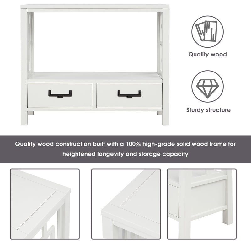 Console Sofa Table with Two Bottom Drawers, Farmhouse Narrow Sofa Table for Entryway