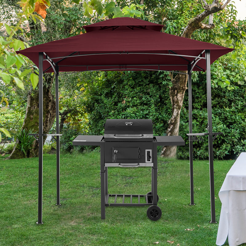 Outdoor Grill Gazebo 8 x 5 Ft, Shelter Tent, Double Tier Soft Top Canopy and Steel Frame with hook and Bar Counters,Burgundy