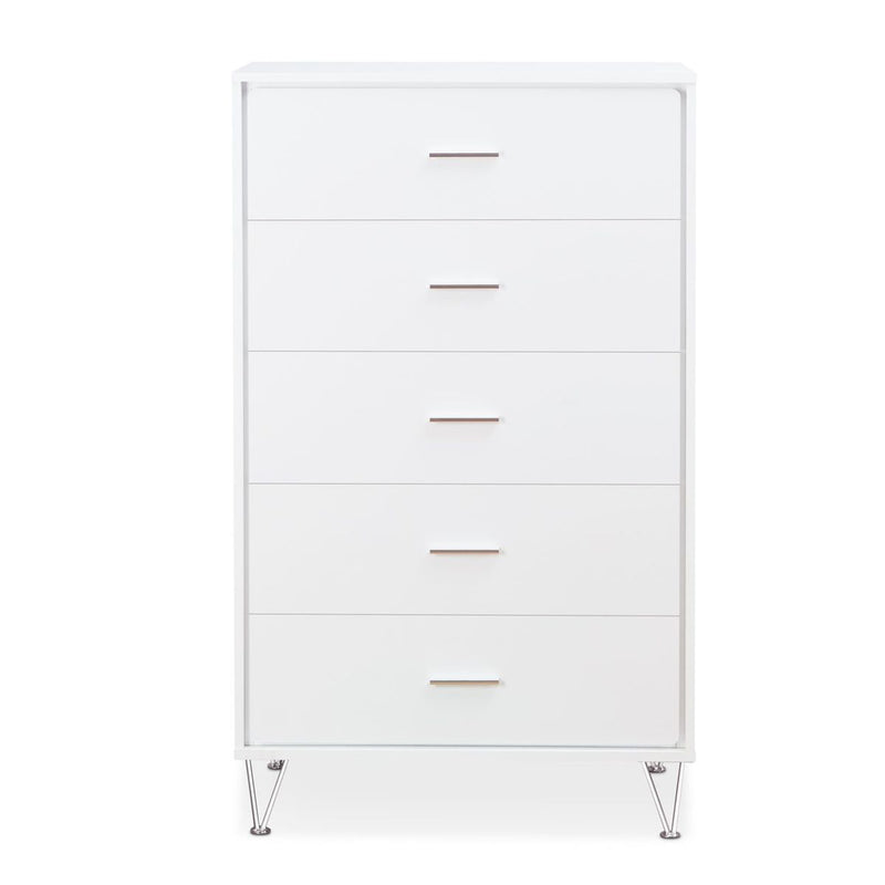 5 Drawers Chest Wood Cabinet with Metal Foots  in White