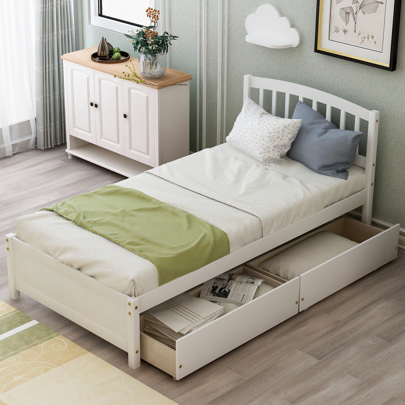 Twin Platform Storage Bed Wood Bed Frame with Two Drawers and Headboard