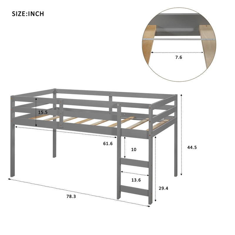 Low Study Twin Loft Bed with Cabinet and Rolling Portable Desk