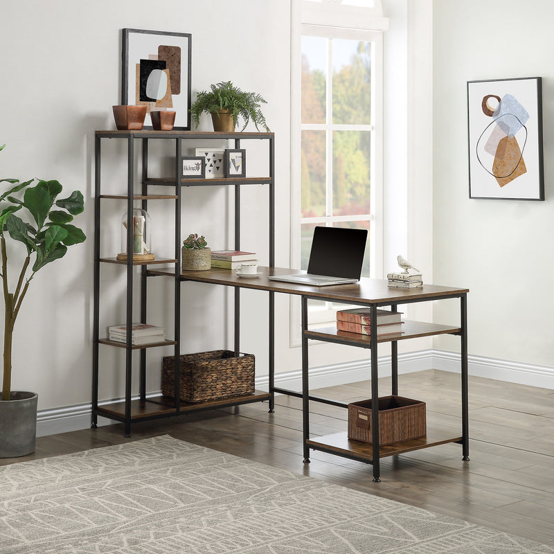 Office Computer desk with multiple storage shelves, Modern Large Office Desk with Bookshelf and storage space