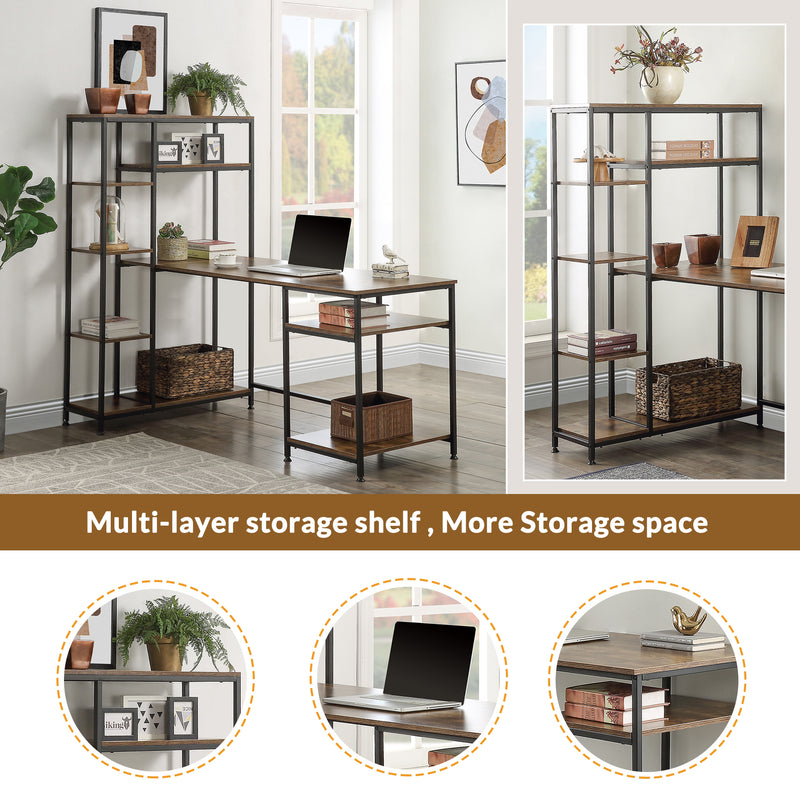 Office Computer desk with multiple storage shelves, Modern Large Office Desk with Bookshelf and storage space