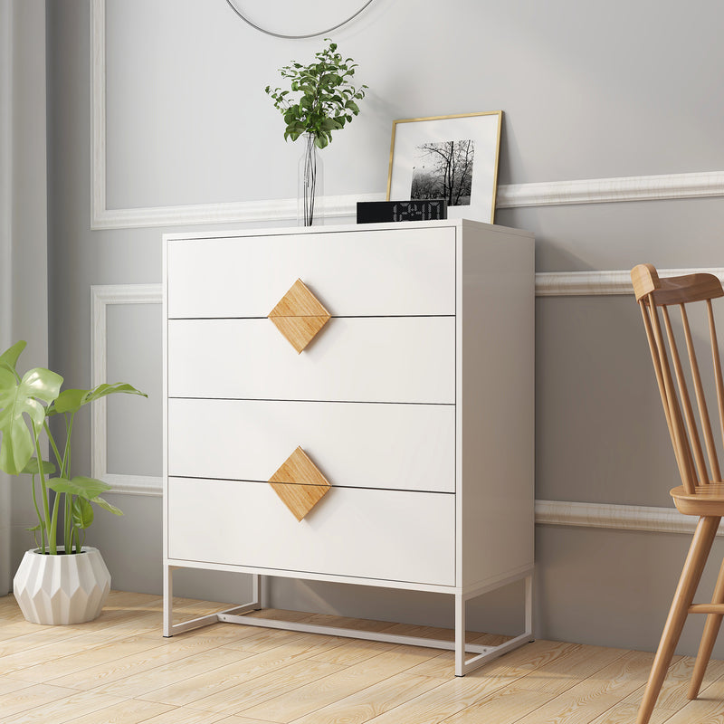 Solid wood special shape square handle design with 4 drawers bedroom furniture dressers