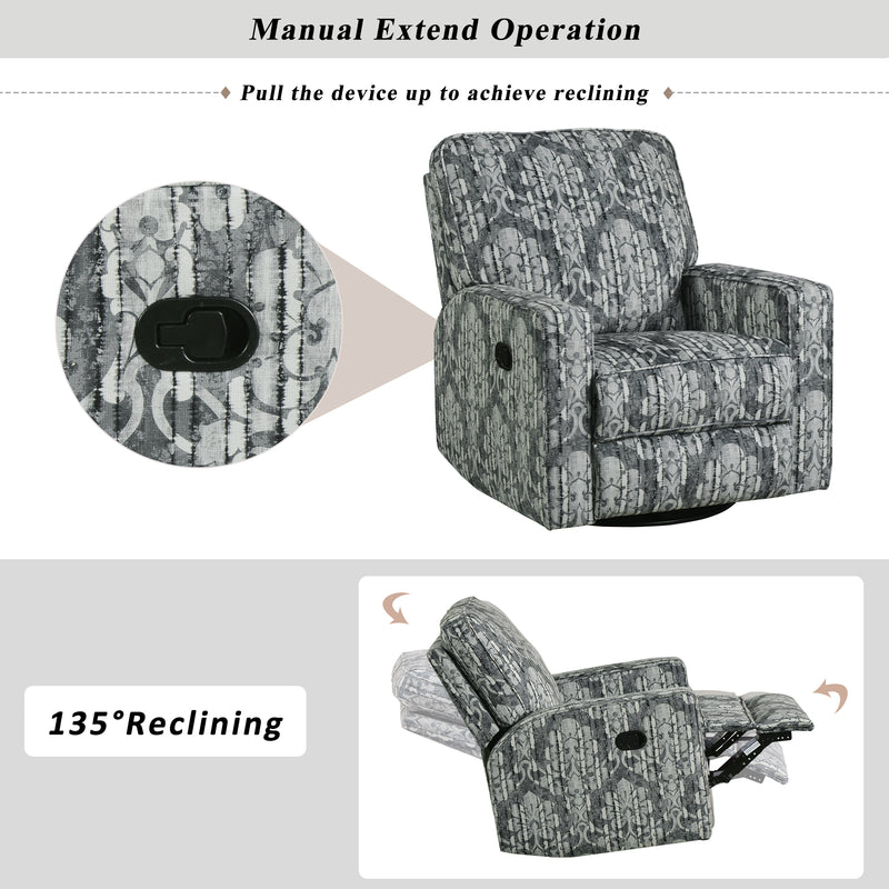 Manual Recliner Chair, 360° Swivel and Rocking Accent Chair - Bedroom & Living Room Reclining Sofa