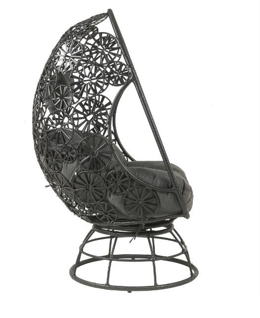 Patio Lounge Chair & Side Table, Clear Glass, Charcaol Fabric & Black Wicker