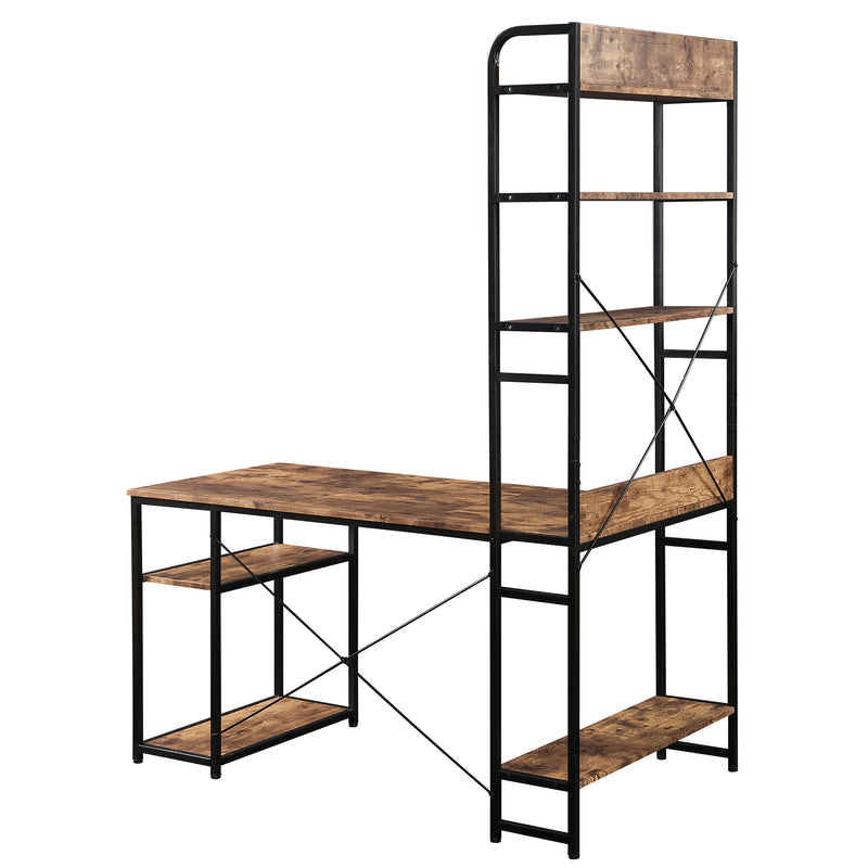 Home Office computer desk——Steel frame and MDF board/5 tier open bookshelf/Plenty storage space