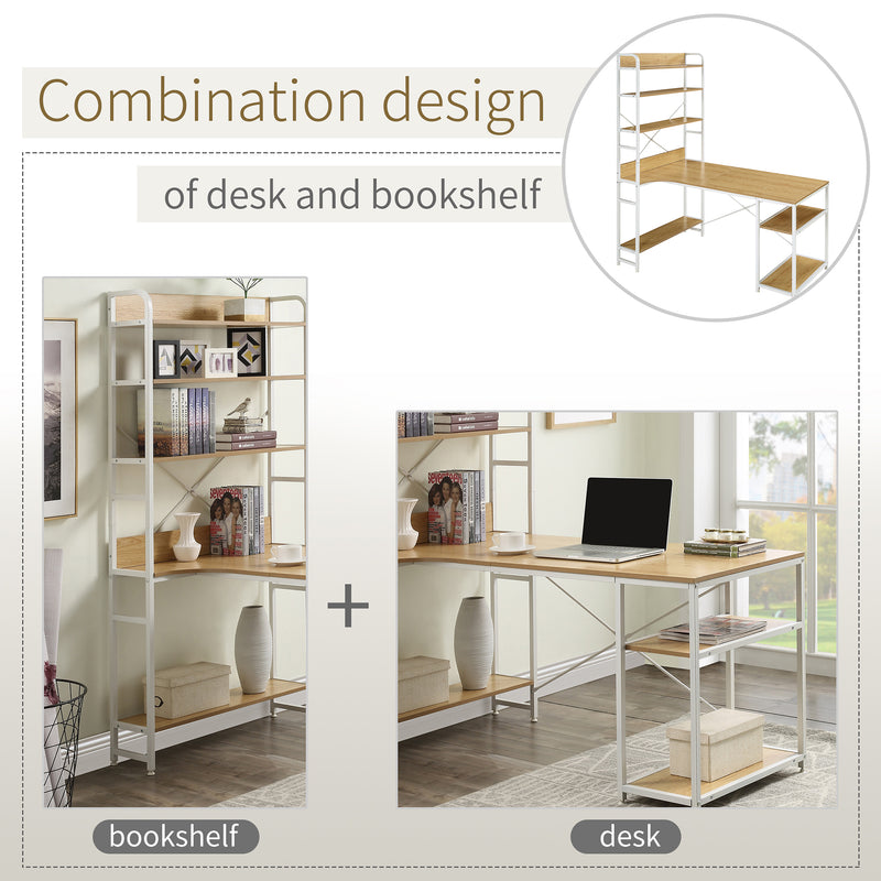 Home Office computer desk——Steel frame and MDF board/5 tier open bookshelf/Plenty storage space