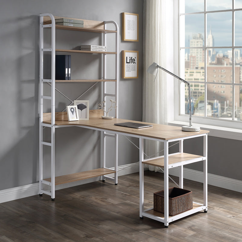 Home Office computer desk——Steel frame and MDF board/5 tier open bookshelf/Plenty storage space