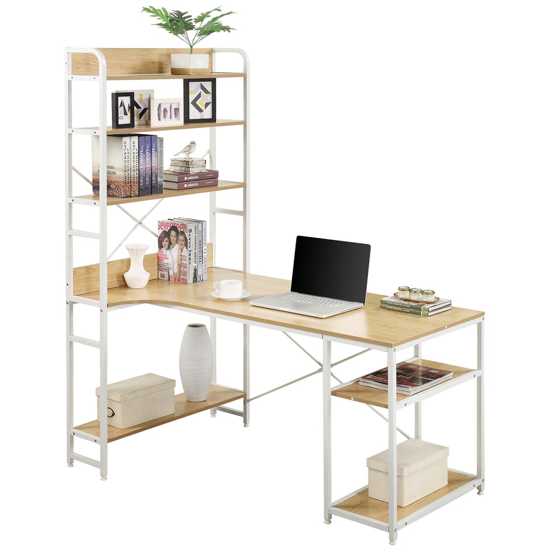 Home Office computer desk——Steel frame and MDF board/5 tier open bookshelf/Plenty storage space