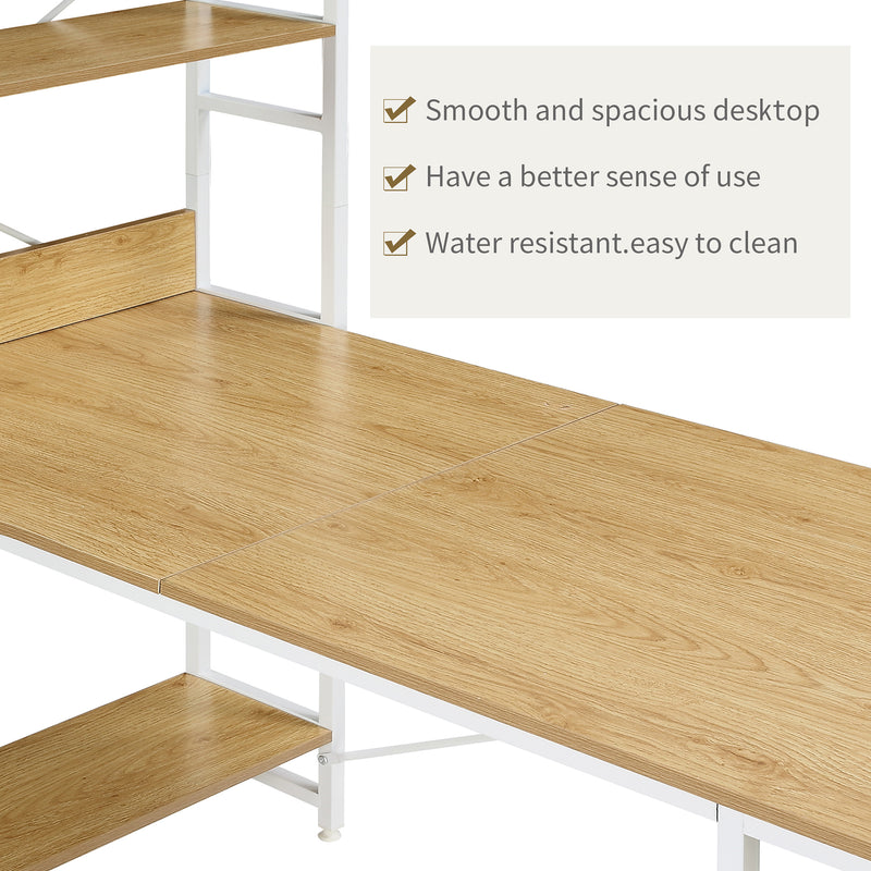 Home Office computer desk——Steel frame and MDF board/5 tier open bookshelf/Plenty storage space