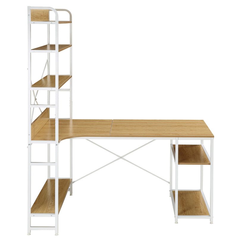 Home Office computer desk——Steel frame and MDF board/5 tier open bookshelf/Plenty storage space