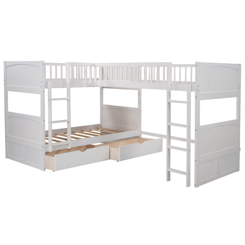 Twin Size Bunk Bed with a Loft Bed attached, with Two Drawers