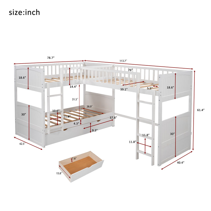 Twin Size Bunk Bed with a Loft Bed attached, with Two Drawers