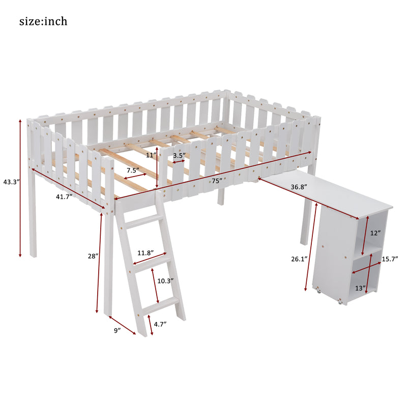 Twin Size Loft Bed with Desk and Cabinet