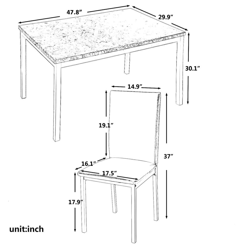 5Pcs Dining Set Kitchen Table Set Dining Table and 4 Leather Chairs