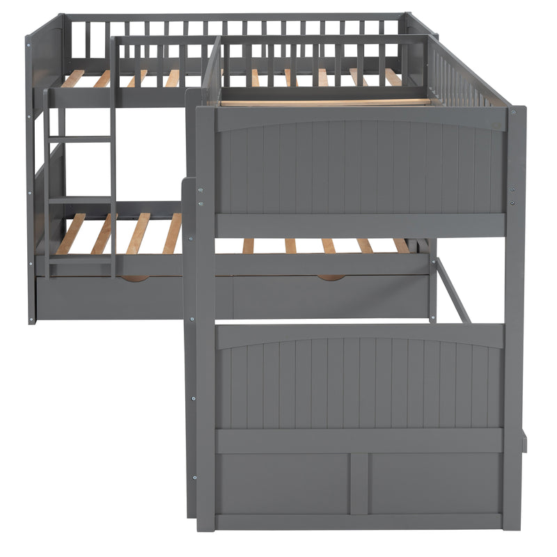 Twin Size Bunk Bed with a Loft Bed attached, with Two Drawers