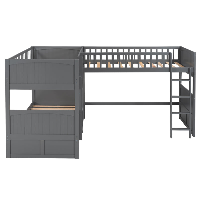 Twin Size Bunk Bed with a Loft Bed attached, with Two Drawers