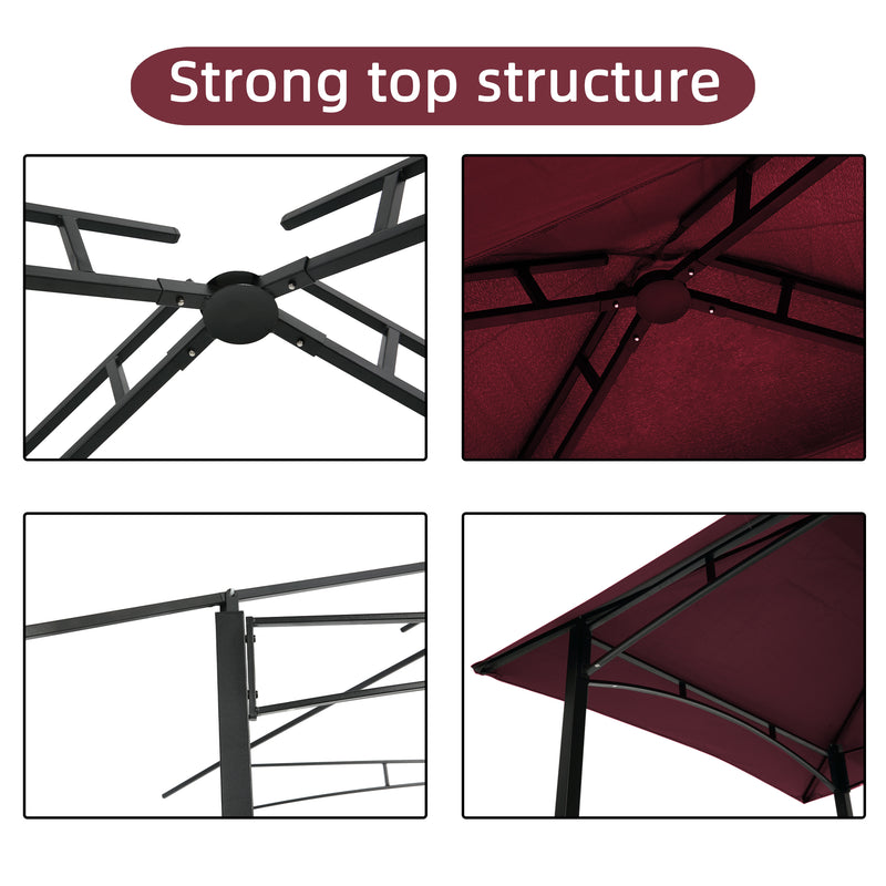 Outdoor Grill Gazebo With Light, 8 x 5 Ft Shelter Tent, Double Tier Soft Top Canopy And Steel Frame With Hook And Bar Counters, Burgundy