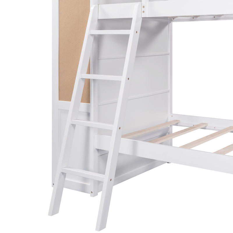 Wood Twin Over Twin Bunk Bed with Bookcase and Ladder, Multi-Functional Combination of Bunk Bed