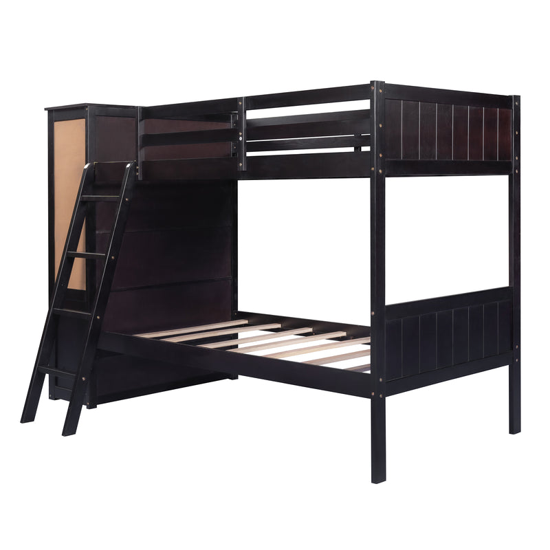 Wood Twin Over Twin Bunk Bed with Bookcase and Ladder, Multi-Functional Combination of Bunk Bed