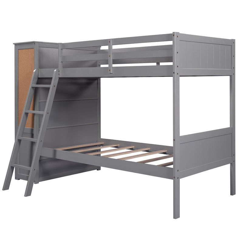 Wood Twin Over Twin Bunk Bed with Bookcase and Ladder, Multi-Functional Combination of Bunk Bed