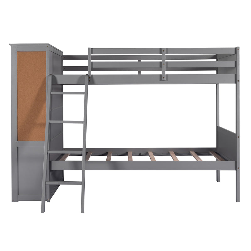 Wood Twin Over Twin Bunk Bed with Bookcase and Ladder, Multi-Functional Combination of Bunk Bed