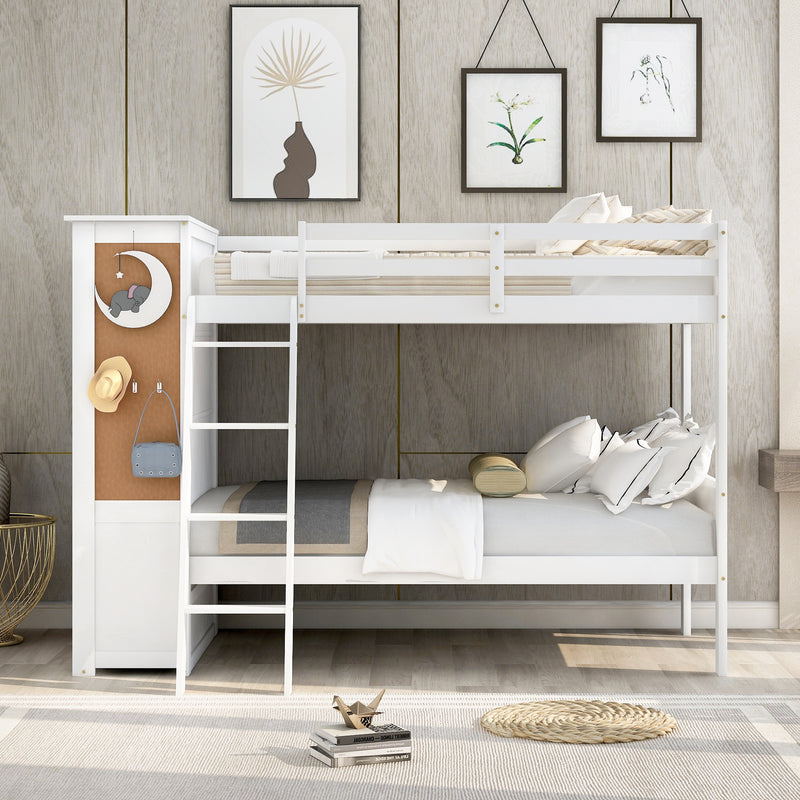 Wood Twin Over Twin Bunk Bed with Bookcase and Ladder, Multi-Functional Combination of Bunk Bed