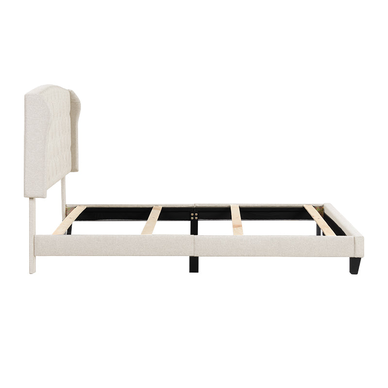 Upholstered Platform Bed Frame, Queen Size, Beige