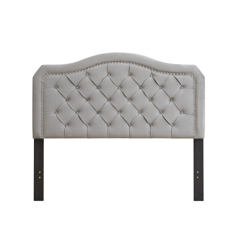 Upholstered Bed Button Tufted with Curve Design - Strong Wood Slat Support - Easy Assembly - Gray Velvet - platform bed - Queen