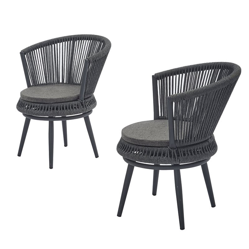 Modern outdoor table and chair woven-belt rope wicker hand-make weaving furniture Swivel Rope Chair 3PCS Rattan Chair